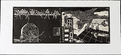 apologue linoleum print series diptych