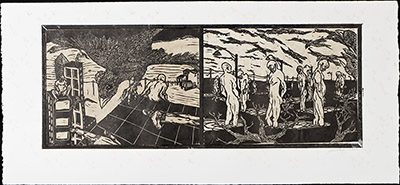 apologue linoleum print series diptych