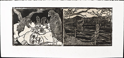 apologue linoleum print series diptych