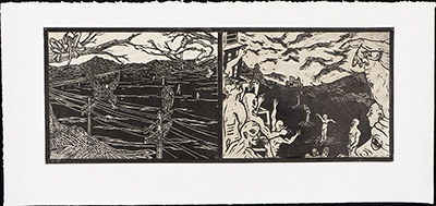 apologue linoleum print series diptych