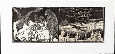 apologue linoleum print series diptych