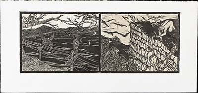 apologue linoleum print series diptych