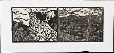 apologue linoleum print series diptych