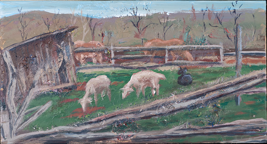 sheep and horses farm landscape