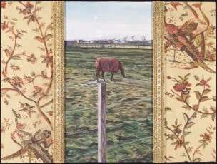 Acrylic on panel, 3d printed gilded ABS, carved ply