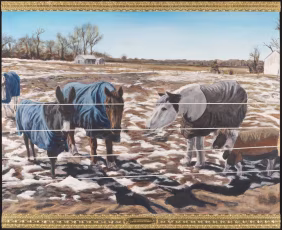 Acrylic on panel, 3d printed ABS, bronze etched plate